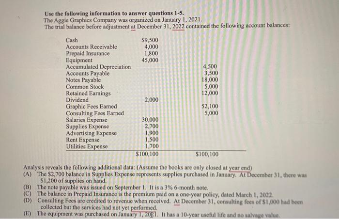 Solved Use the following information to answer questions | Chegg.com