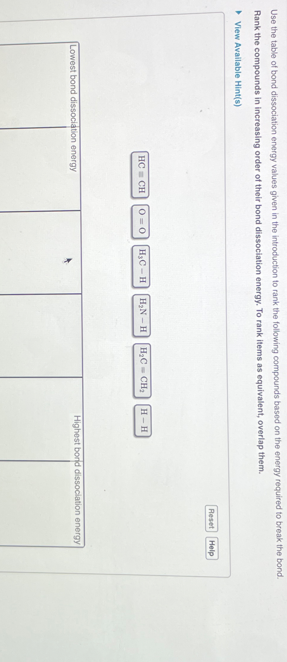 Solved Use the table of bond dissociation energy values
