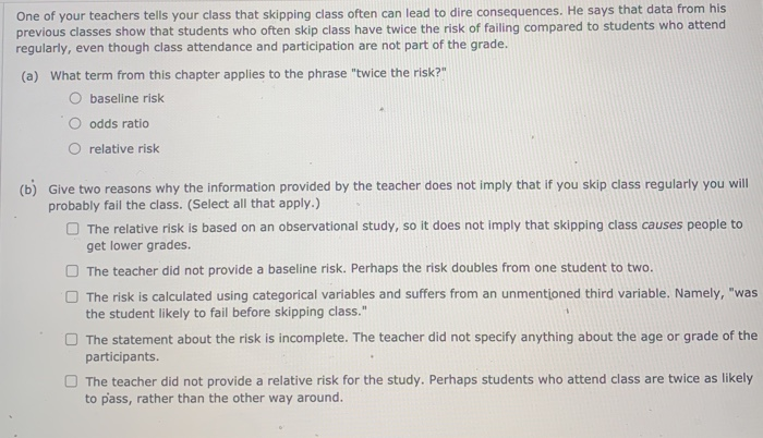 Solved One of your teachers tells your class that skipping | Chegg.com