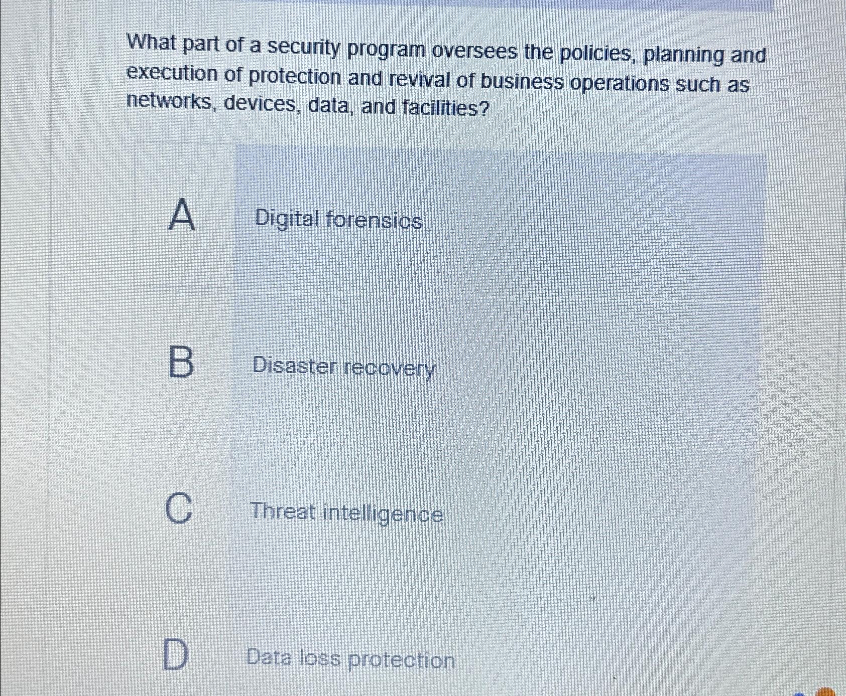 Solved What part of a security program oversees the | Chegg.com