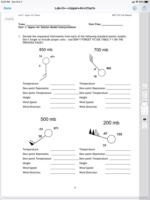 Solved 8:20 PM Sun Oct 4 - 86% Done Lab+5+-+Upper+Air+Charts | Chegg.com