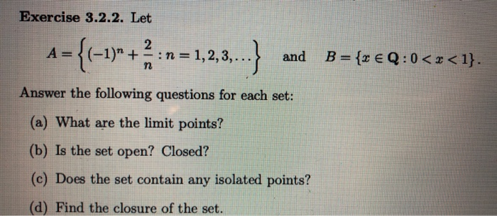 Solved Exercise 3.2.2. Let A={(-1)= +:n= 1,2,3,...) And B = | Chegg.com