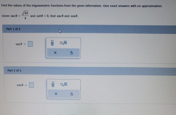 Solved Find the values of the trigonometric functions from | Chegg.com