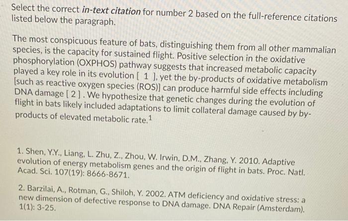 Solved Select The Correct In Text Citation For Number 2 Chegg Com