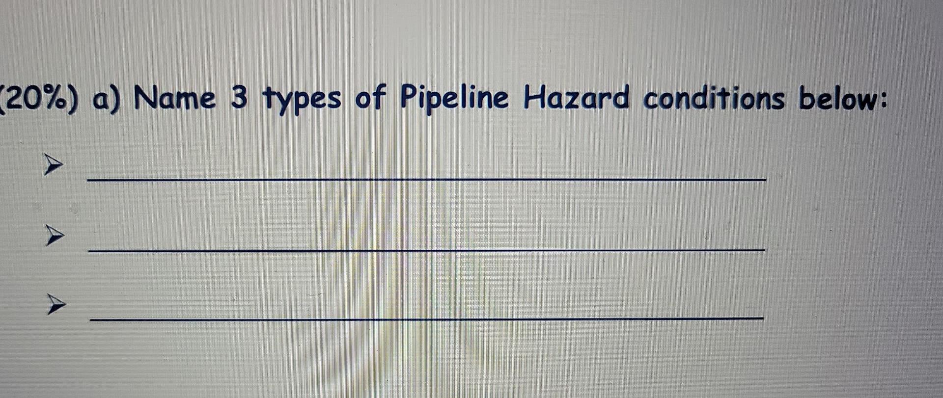 Solved (20) a) Name 3 types of Pipeline Hazard conditions