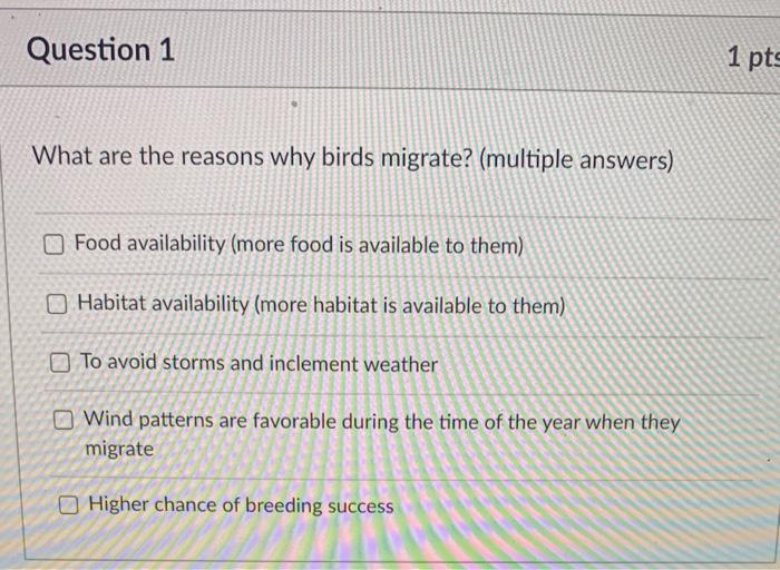 What Are The Reasons Why Birds Migrate? (multiple | Chegg.com