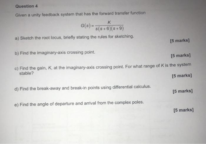 Solved Question 4 Given a unity feedback system that has the | Chegg.com