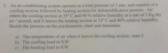 Solved 2. An air conditioning system operates at a total | Chegg.com