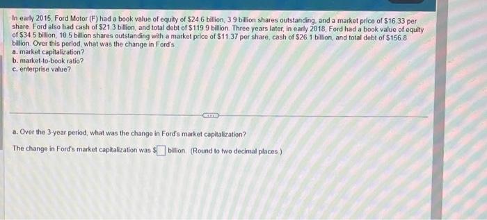 Solved In early 2015 , Ford Motor (F) had a book value of | Chegg.com