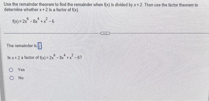 the remainder theorem common core algebra 2 homework answers