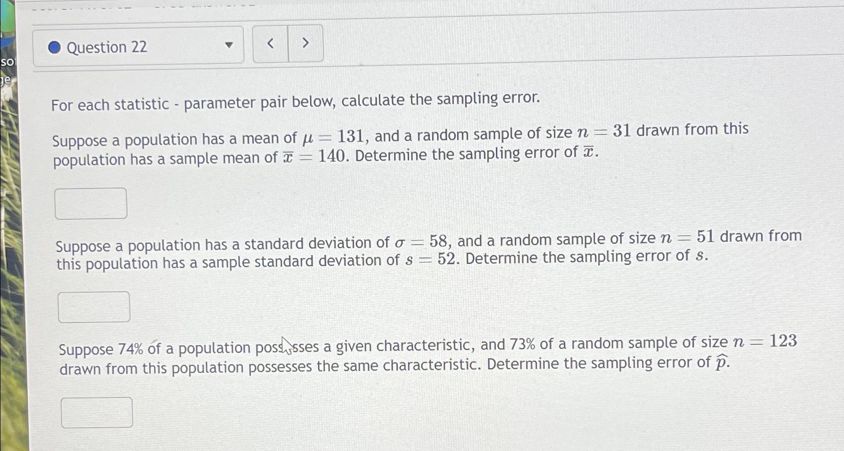Solved Question 22For each statistic - ﻿parameter pair | Chegg.com