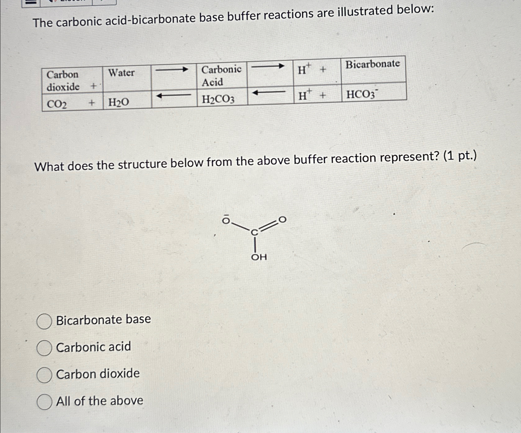 Solved The carbonic acid-bicarbonate base buffer reactions | Chegg.com