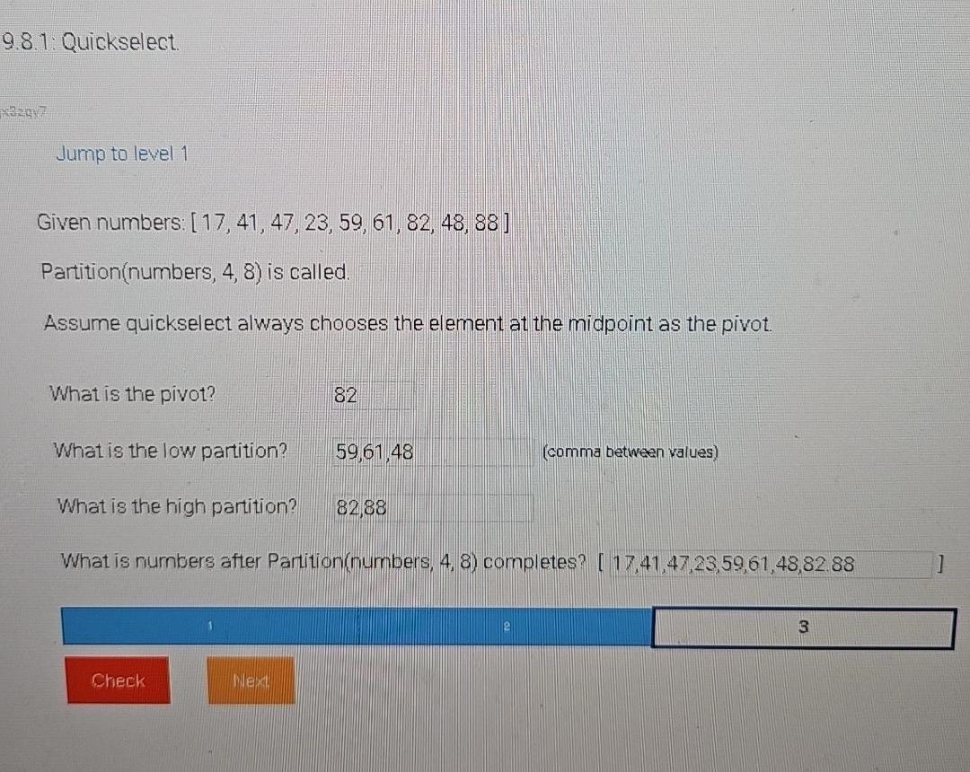 Solved 9.8.1: Quickselect.งaza?Jump to level 1Given numbers: | Chegg.com
