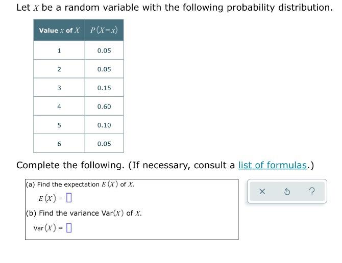 Solved Let x be a random variable with the following | Chegg.com