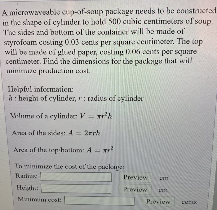 Solved A microwaveable cupofsoup package needs to be