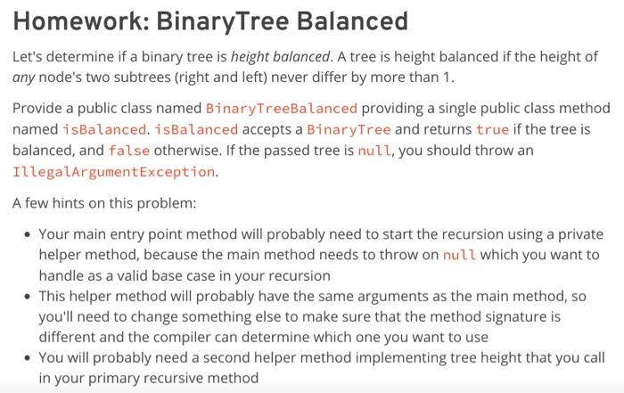 Solved Homework: BinaryTree Balanced Let's determine if a | Chegg.com