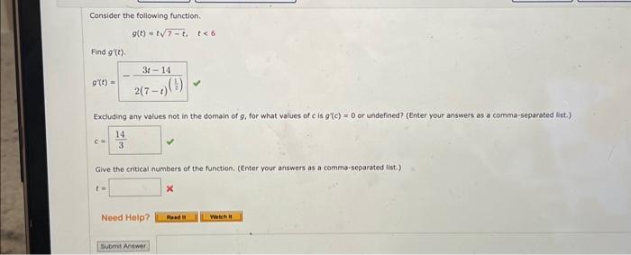 Solved Consider the following function. g(t)=t7−t,t