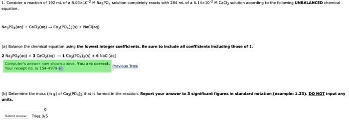 Solved Na3po4aacacl2aq−ca3po42snaclaq A 3859