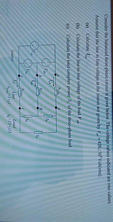 Solved Consider the balanced three-phase circuit is given | Chegg.com
