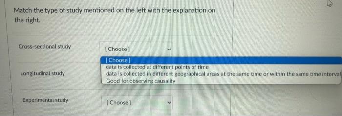 Solved Match the type of study mentioned on the left with | Chegg.com