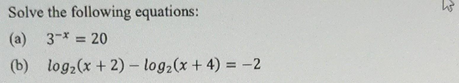 Solved Solve the following equations: (a) 3−x=20 (b) | Chegg.com