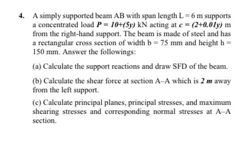 Solved 4. A simply supported beam AB with span length L=6 m | Chegg.com
