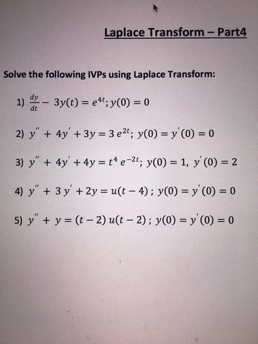 Solved Laplace Transform - Part 4 Solve the following IVPs | Chegg.com