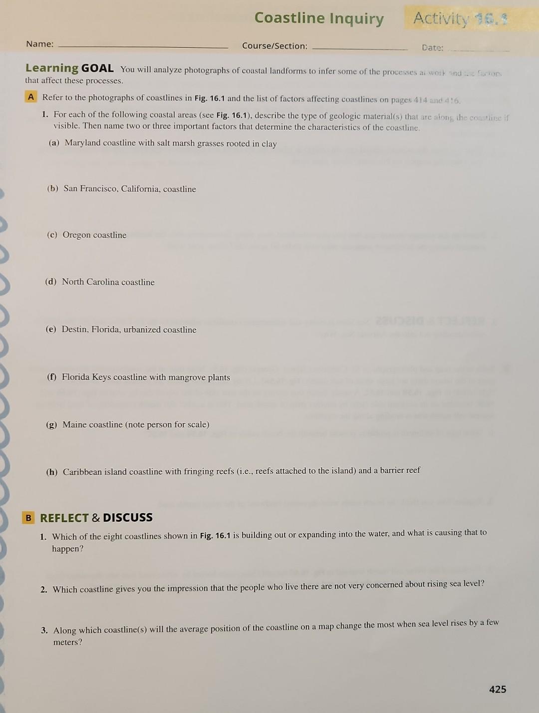 Solved Learning GOAL You will analyze photographs of coastal | Chegg.com