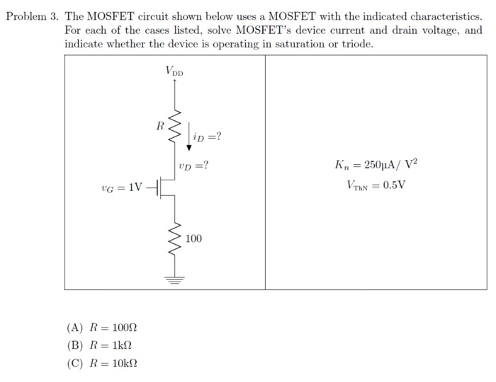 Solved Problem 3. The MOSFET Circuit Shown Below Uses A | Chegg.com