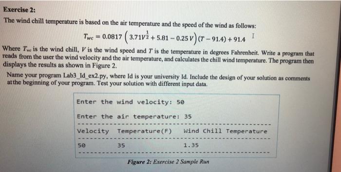 Solved Exercise 2: The wind chill temperature is based on | Chegg.com