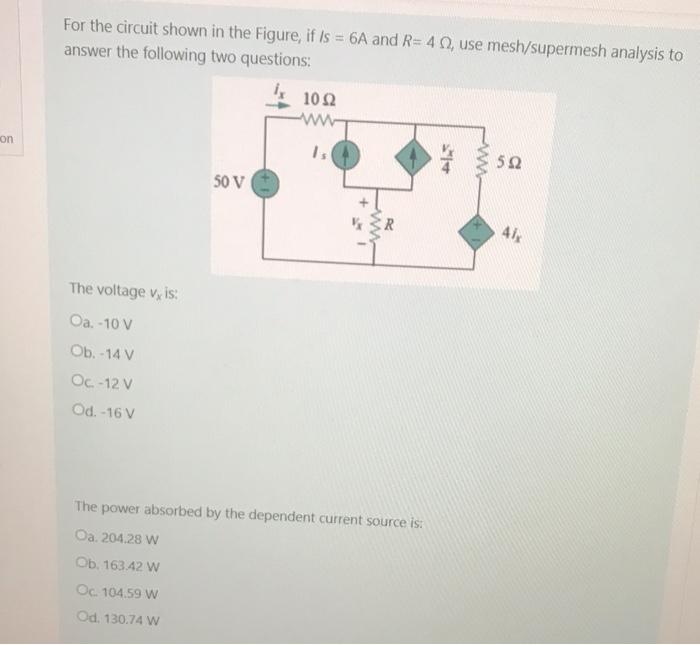 Solved For the circuit shown in the Figure, if Is = 6A and | Chegg.com