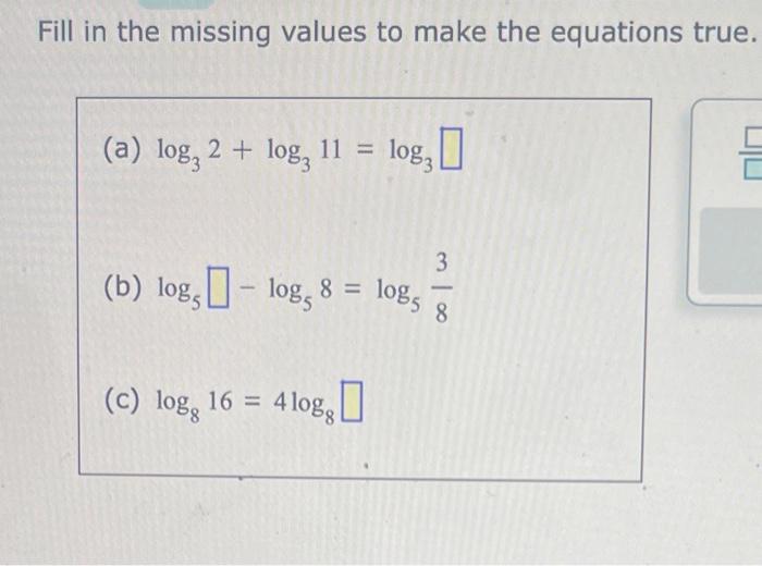 Solved Fill in the missing values to make the equations | Chegg.com