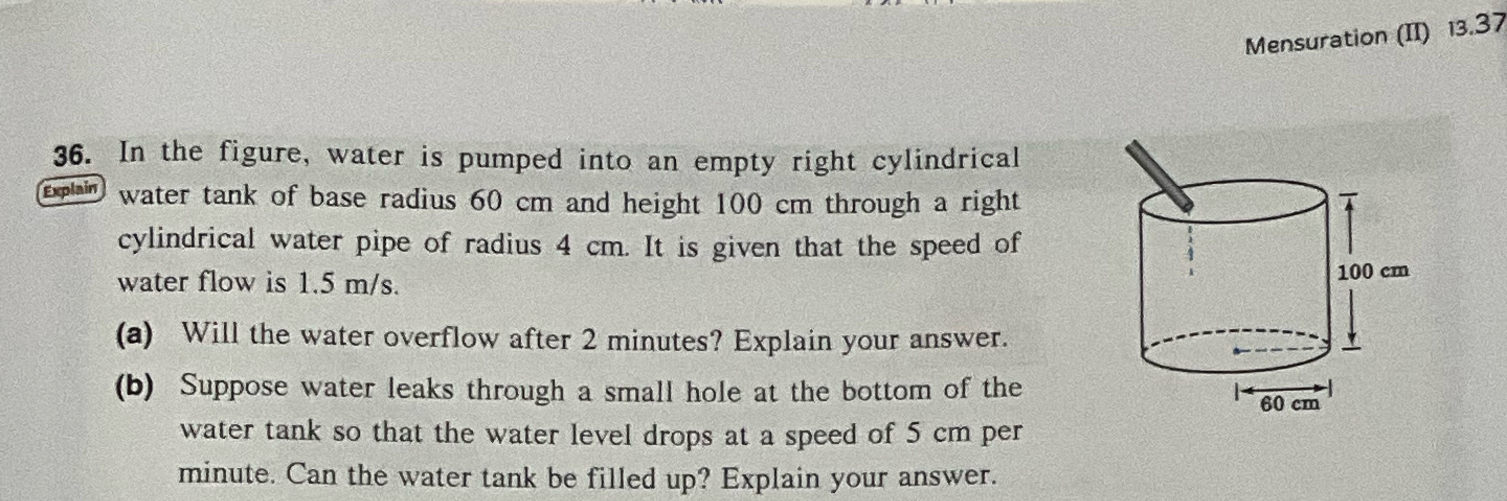 Solved Mensuration (II) 13.3736. ﻿In the figure, water is | Chegg.com