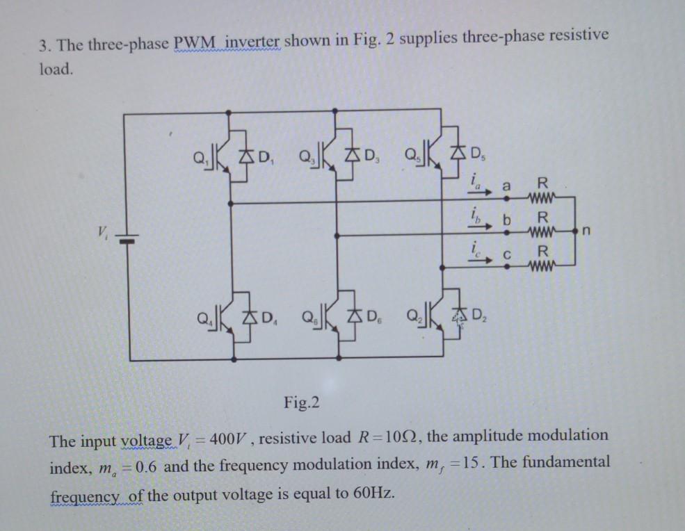 A 3-phase PWM inverter is shown below supplying an