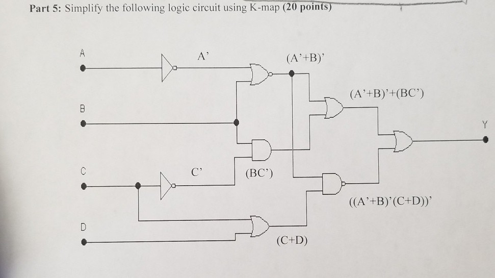 Solved Part 5: Simplify the following logic circuit using | Chegg.com