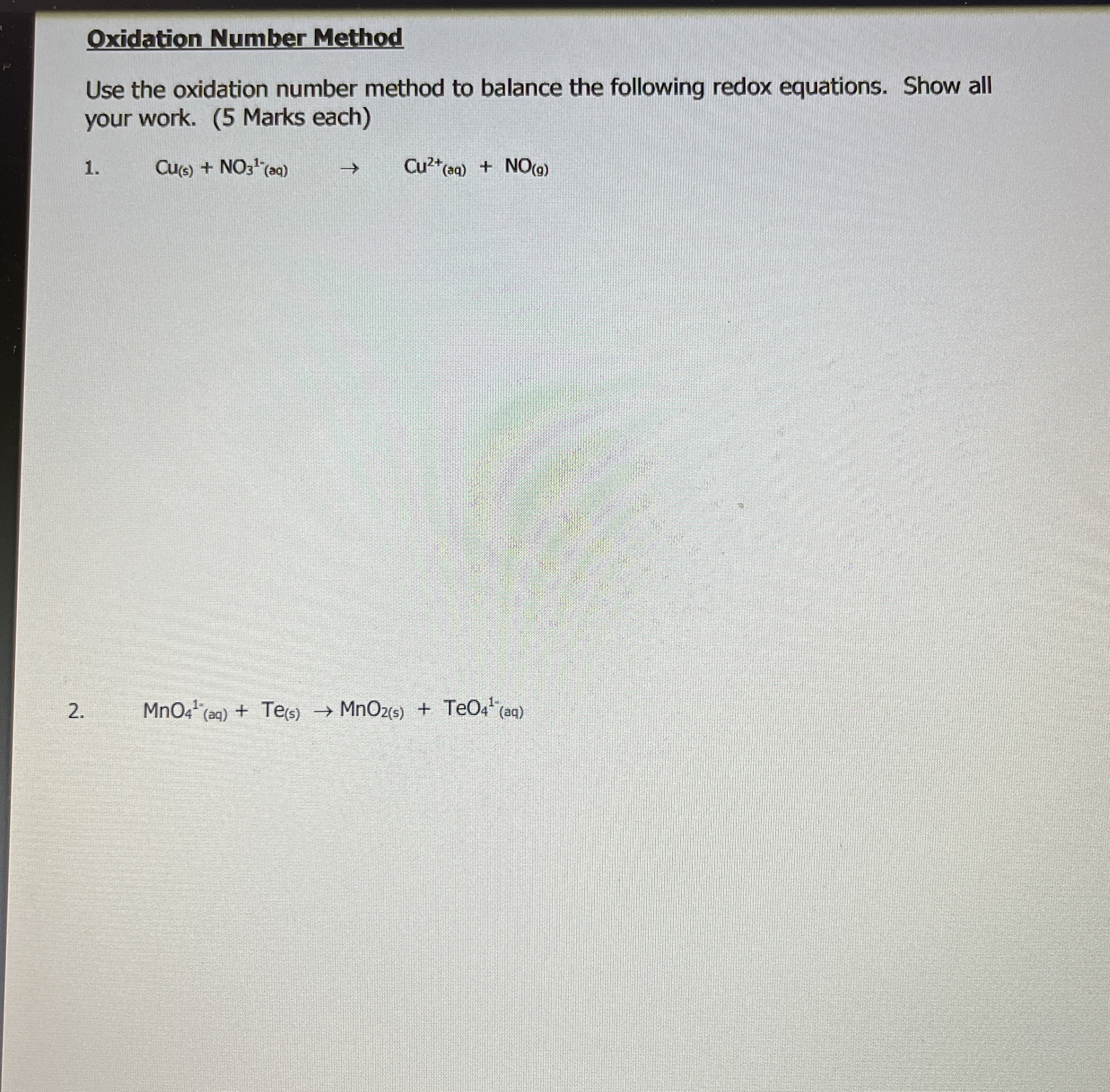 Solved Oxidation Number MethodUse the oxidation number | Chegg.com