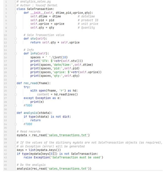 Solved The program analytics_sales.py, given below, is used | Chegg.com