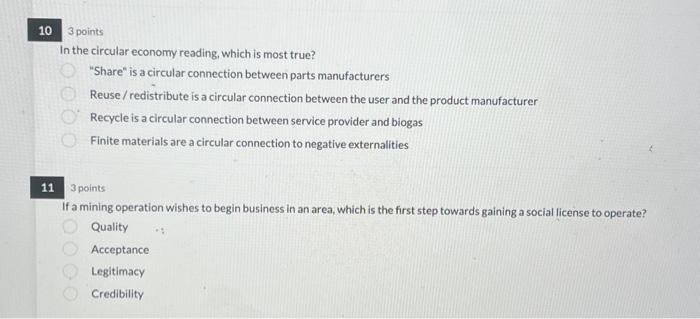 Solved 3 points In the circular economy reading, which is | Chegg.com