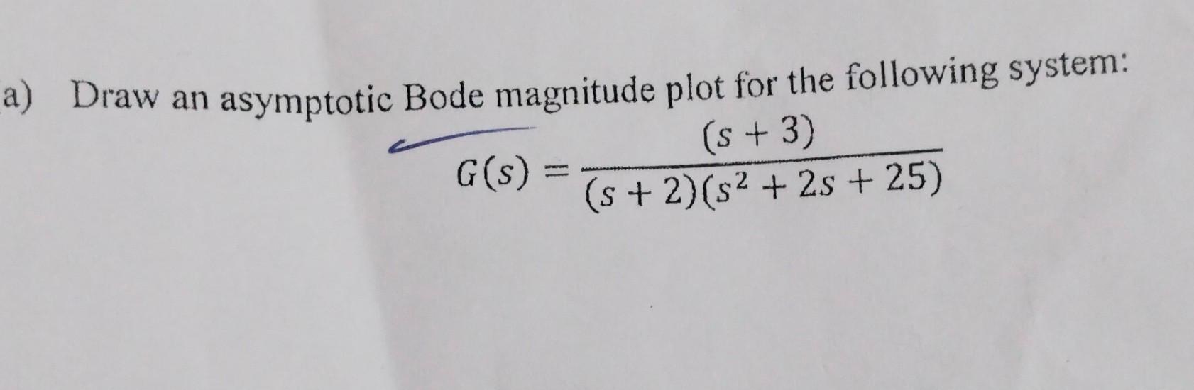 Solved a) Draw an asymptotic Bode magnitude plot for the | Chegg.com