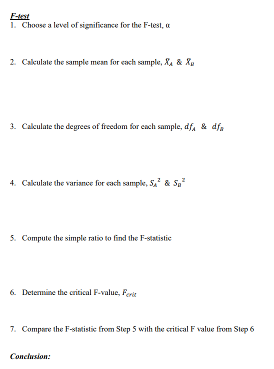 Solved F-testChoose a level of ﻿significance for the F-test, | Chegg.com