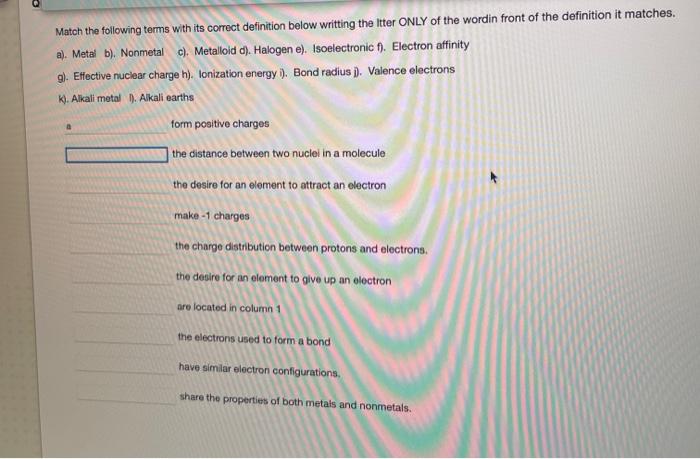 Solved Match the following terms with its correct definition | Chegg.com