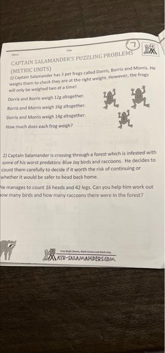Solved CAPTAIN SALAMANDER'S PUZZLING PROBLEMS (METRIC UNITS | Chegg.com