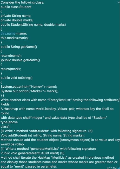 Solved Consider the following class: public class Student { | Chegg.com