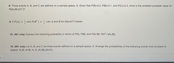 8. Three events A, B, and C are defined on a sample | Chegg.com