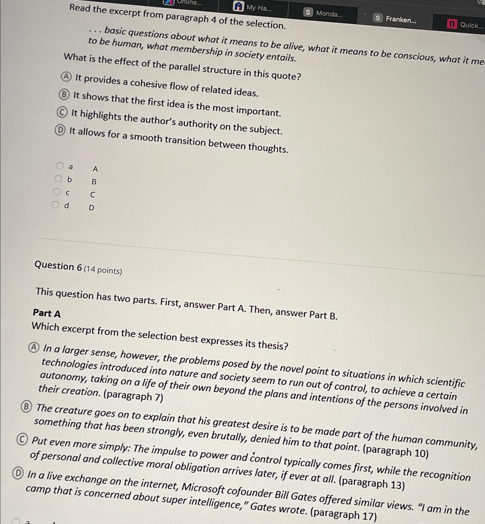 Solved Read the excerpt from paragraph 4 ﻿of the | Chegg.com