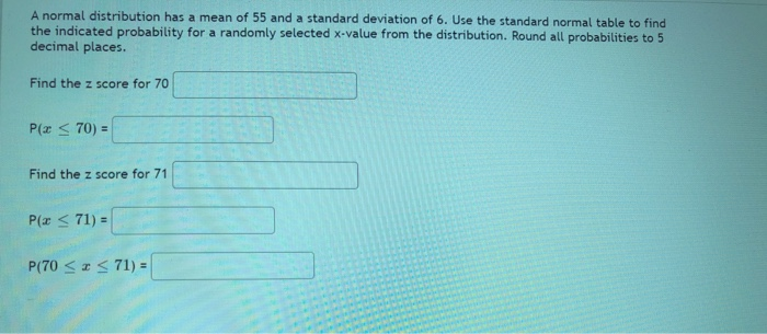 Solved A normal distribution has a mean of 55 and a standard | Chegg.com
