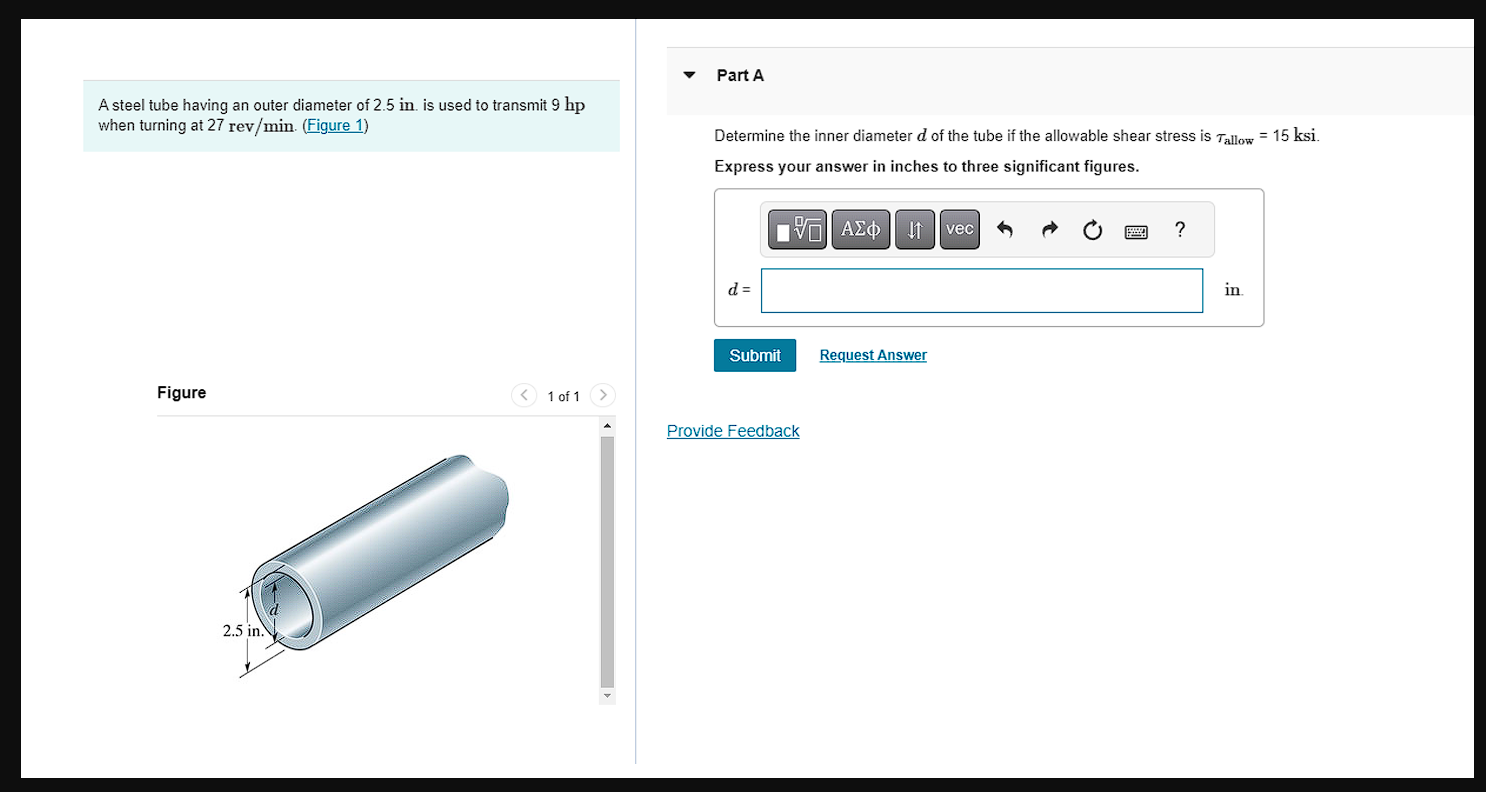 Solved A steel tube having an outer diameter of 2.5in. ﻿is | Chegg.com