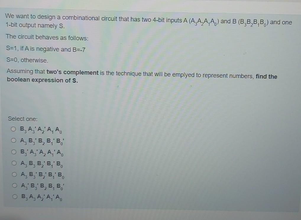Solved We want to design a combinational circuit that has | Chegg.com