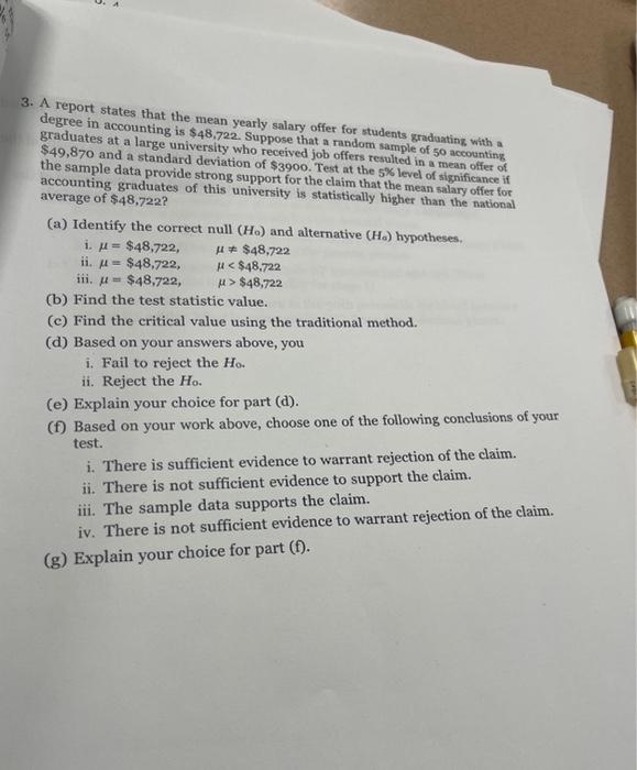 Solved 3. A report states that the mean yearly salary offer | Chegg.com