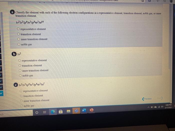 Solved a Classify the element with each of the following | Chegg.com